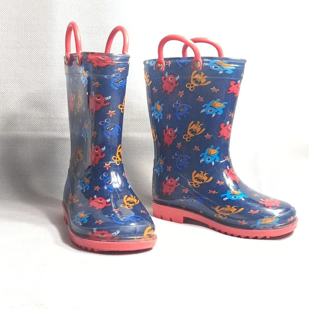 Magellan Outdoors Rain Boots Size 9 Monsters Toddler Boys Navy Blue Waterproof